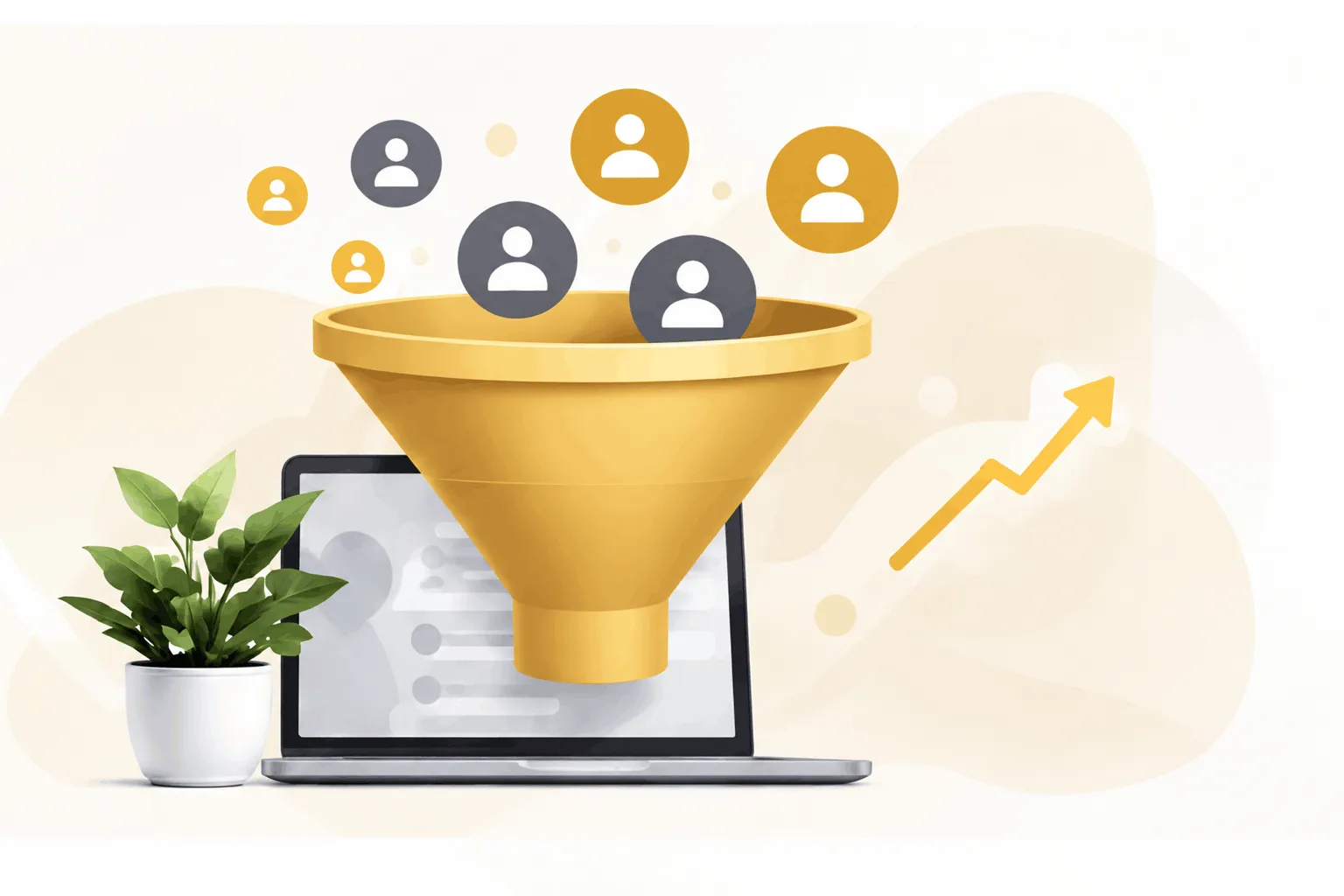 Golden marketing funnel showing lead growth