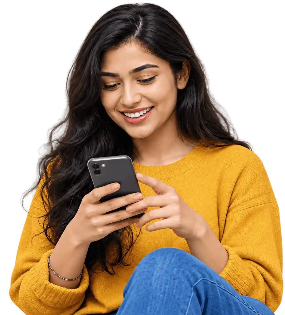 Woman creating social media content on her phone