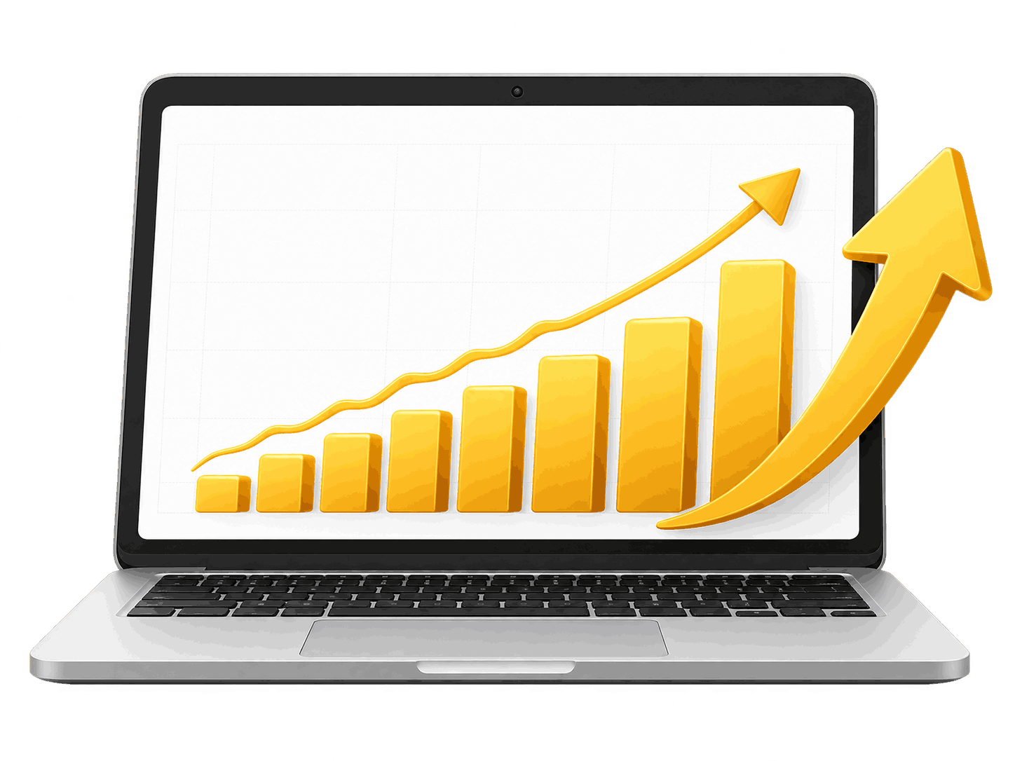 Laptop showing an upward digital marketing growth chart